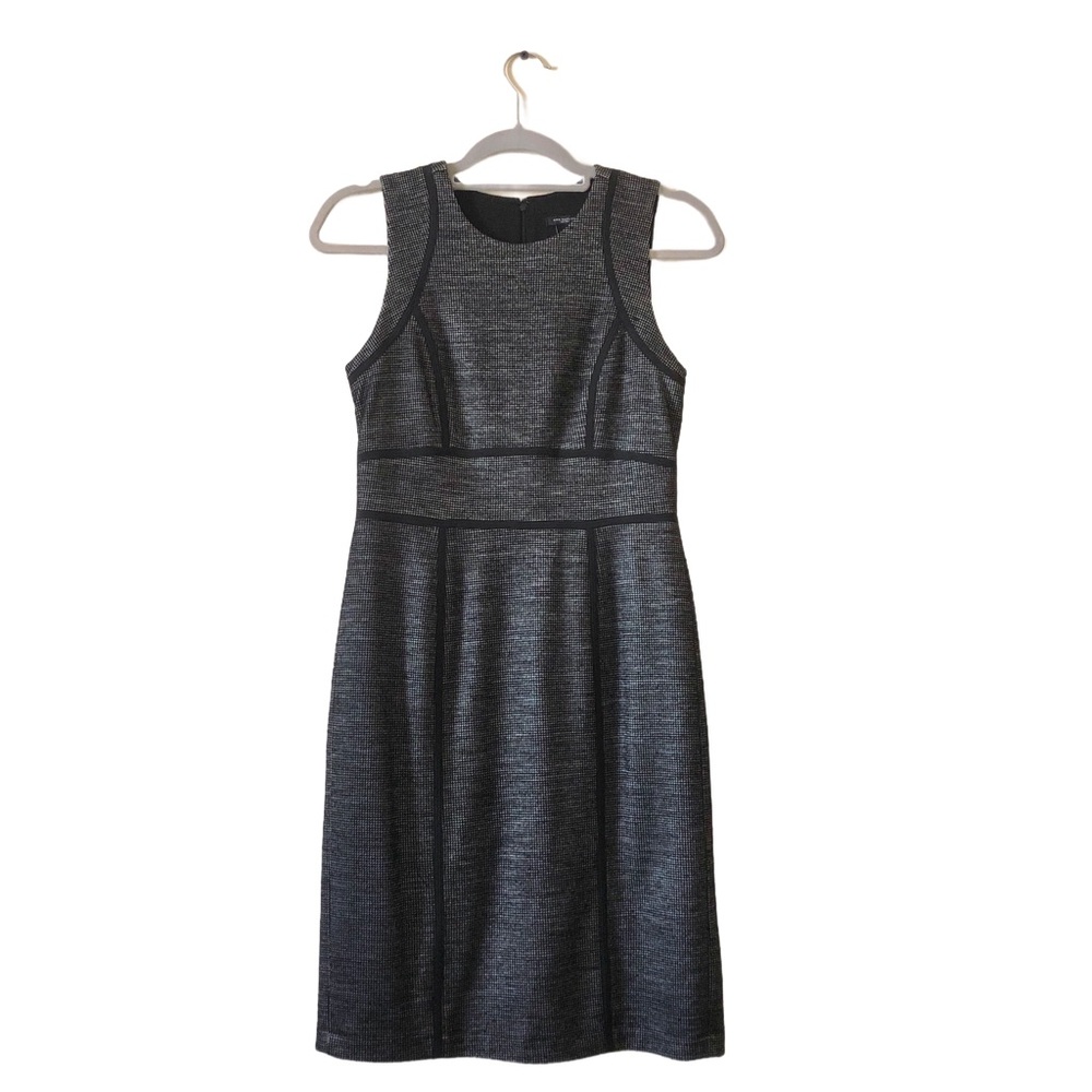 Ann Taylor Houndstooth Sheath Dress Black Sleeveless wool MIDI